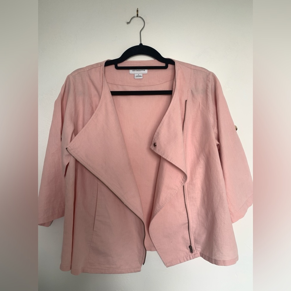 LIZ CLAIBORNE Women's Soft Pink Salmon Linen/ Cotton Light Jacket
